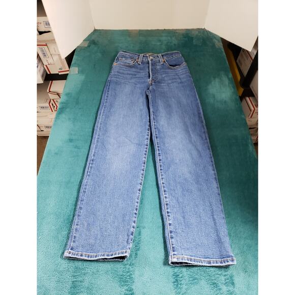 Levis Jeans Size 24 Womens Blue Pant Ladies Mid Rise Ribcage Straight Ankle - Picture 1 of 15